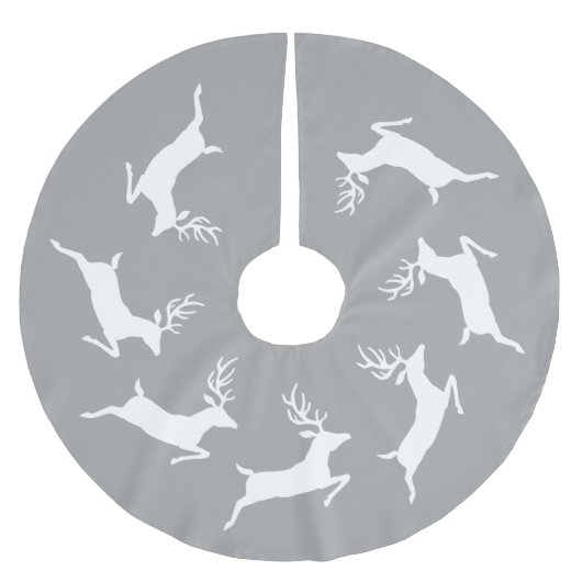 Jupon De Sapin En Polyester Brossé Silhouettes De Rennes Blanches Sur Gris (Devant)