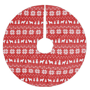 Jupon De Sapin En Polyester Brossé Silhouettes de Shiba Inu Motif de Noël Rouge