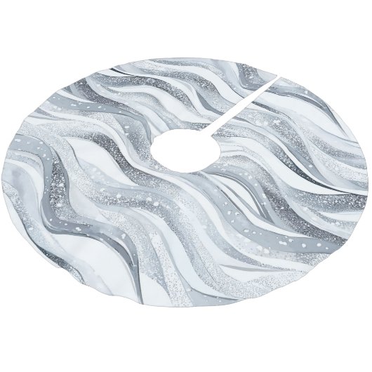 Jupon De Sapin En Polyester Brossé Silver White Christmas Stripes (Angle)