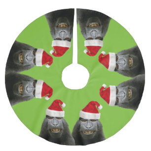 Jupon De Sapin En Polyester Brossé Singes drôles dans des casquettes de Père Noël