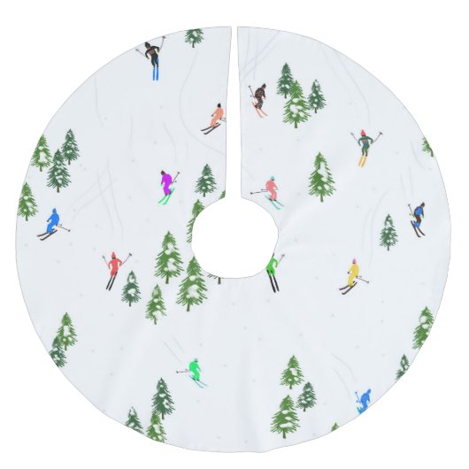 Jupon De Sapin En Polyester Brossé Skieurs Illustration Ski Noël (Devant)