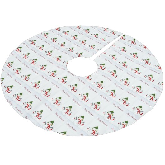 Jupon De Sapin En Polyester Brossé Skirt de Noël Snowman Tree (Angle)