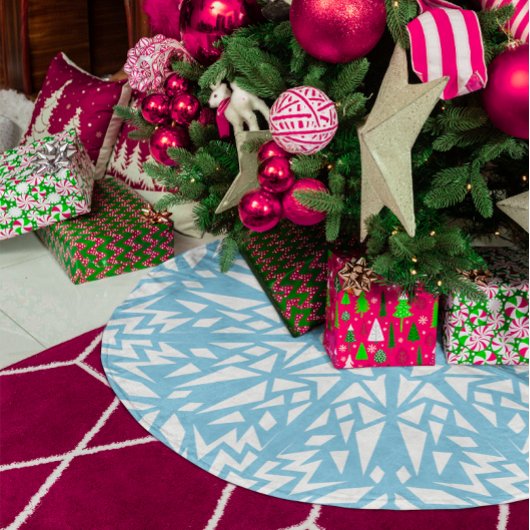 Jupon De Sapin En Polyester Brossé Sky Blue Triangles Snowflake Motif
