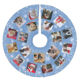 Jupon De Sapin En Polyester Brossé Snowflake Family Photo Collage Noël