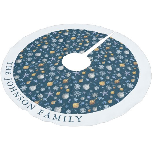 Jupon De Sapin En Polyester Brossé Snowflakes et éléments nautiques Personnalisés (Angle)