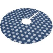 Jupon De Sapin En Polyester Brossé Snowflakes Ikat - Blanc et Bleu Marine (Angle)