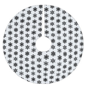 Jupon De Sapin En Polyester Brossé Snowflakes Ikat - Blanc et noir