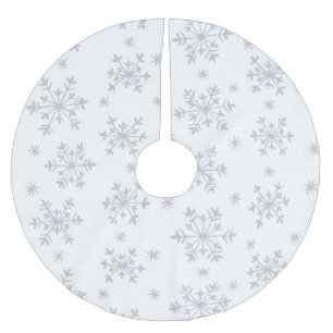 Jupon De Sapin En Polyester Brossé Snowflakes motif - gris blanc et argent