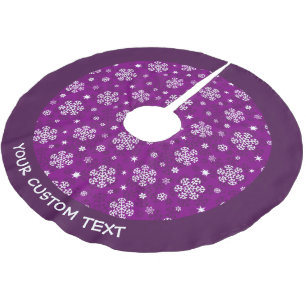 Jupon De Sapin En Polyester Brossé Snowflakes Motif sur Cadmium Purple