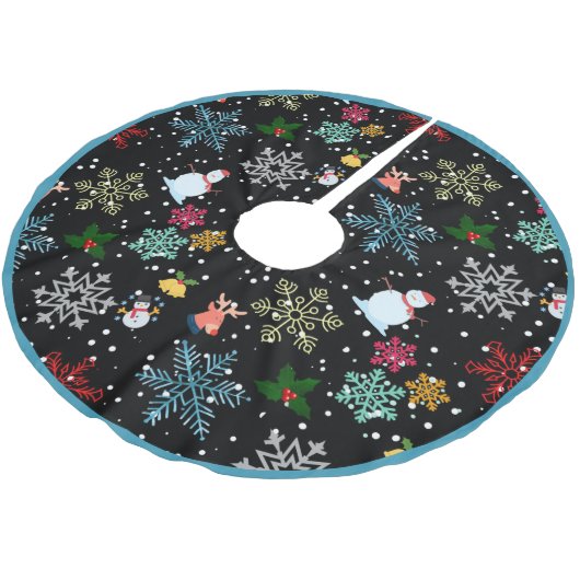 Jupon De Sapin En Polyester Brossé Snowflakes Snowman Christmas Mistletoe Reindee (Angle)