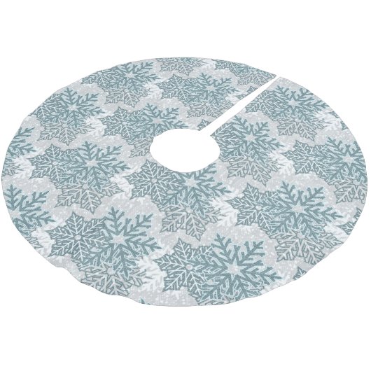 Jupon De Sapin En Polyester Brossé Snowflakes Turquoise (Angle)