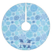 Jupon De Sapin En Polyester Brossé Snowflics Monogramme Nom Aquarelle Bleu (Devant)