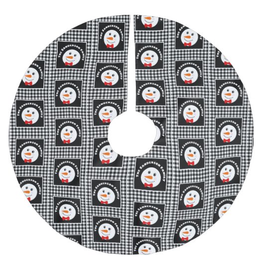 Jupon De Sapin En Polyester Brossé Snowman avec Red Bowtie Black Buffalo plaqué (Devant)