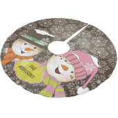 Jupon De Sapin En Polyester Brossé Snowman Couple Brown Snowflake Vacances Arbre Jupe (Angle)