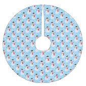 Jupon De Sapin En Polyester Brossé Snowman d'hiver Cute Bleu Noël vacances (Devant)