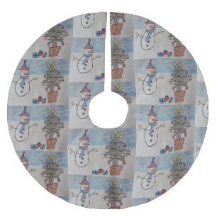 Jupon De Sapin En Polyester Brossé Snowman & sapin de Noël