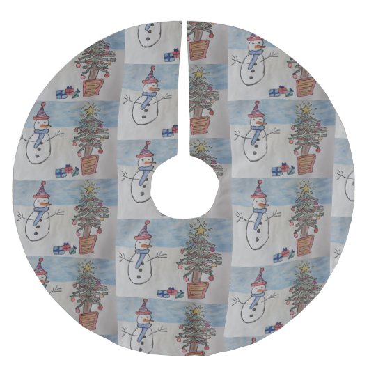 Jupon De Sapin En Polyester Brossé Snowman & sapin de Noël (Devant)
