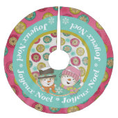 Jupon De Sapin En Polyester Brossé Snowmen Joyeux Noel Jupe d'arbre de Noël (Devant)