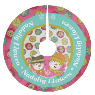 Jupon De Sapin En Polyester Brossé Snowmen Nadolig Llawen Jupe d'arbre de Noël