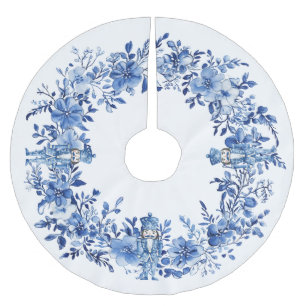 Jupon De Sapin En Polyester Brossé Soldats Casse-Noisette Floraux Bleu Blanc de Style
