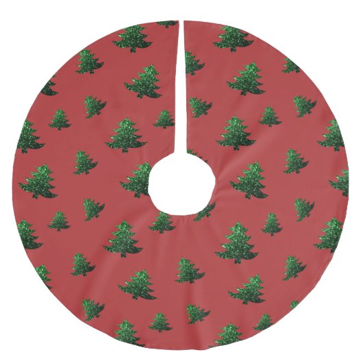 Jupon De Sapin En Polyester Brossé Sparkly sapin vert étincelle rouge motif (Devant)