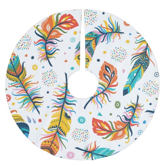 Jupon De Sapin En Polyester Brossé Style Boho, motif en plumes sans soudure. (Devant)