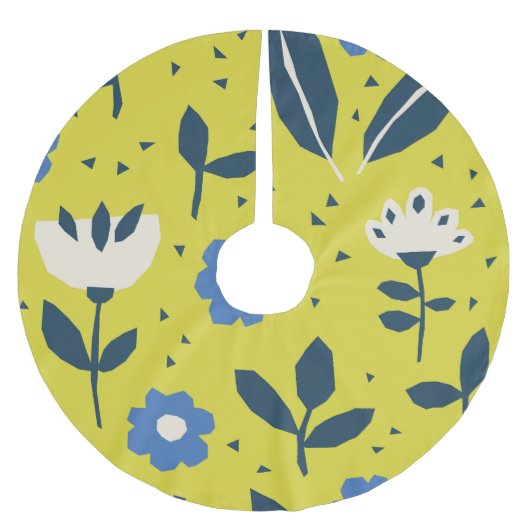 Jupon De Sapin En Polyester Brossé Style scandinave, motif sans couture fleurie. (Devant)