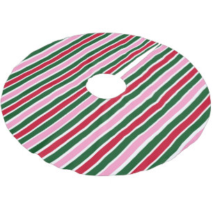 Jupon De Sapin En Polyester Brossé Sucre de canne de Noël rayures en rose vert et rou