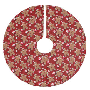 Jupon De Sapin En Polyester Brossé Sucreries de biscuits de pain d'épice rouges