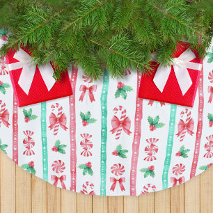 Jupon De Sapin En Polyester Brossé Sucres de canne d'aquarelle rayée + Bonbons de men