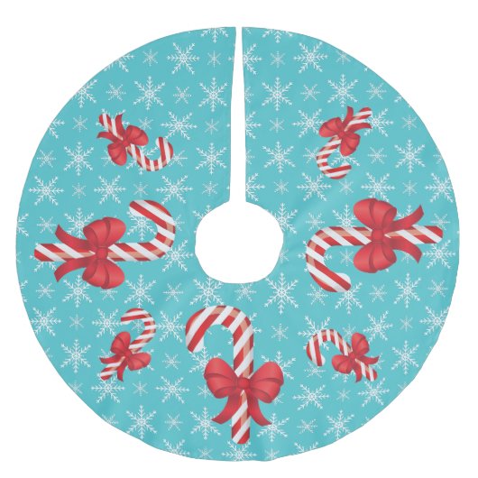 Jupon De Sapin En Polyester Brossé Sucres de canne de Noël festifs (Devant)