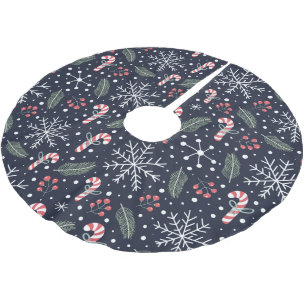 Jupon De Sapin En Polyester Brossé Sucres de canne et flocons de neige Jupe d'arbre d