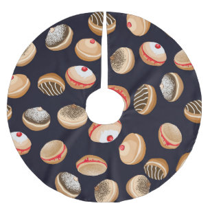 Jupon De Sapin En Polyester Brossé Sufganiyot Donuts : Hanoukka Vintage Motif