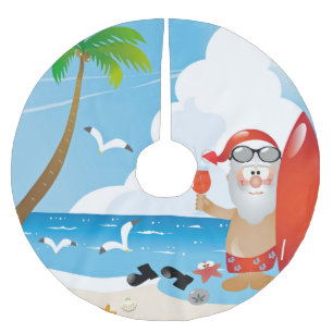 Jupon De Sapin En Polyester Brossé surfer santa claus