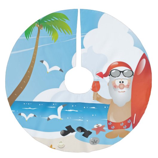 Jupon De Sapin En Polyester Brossé surfer santa claus (Devant)