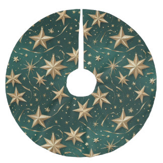 Jupon De Sapin En Polyester Brossé Tapis d'arbre aux étoiles dorées | Décor élégant v