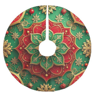 Jupon De Sapin En Polyester Brossé Tapis de base d'arbre décoratif Rouge Or Vert