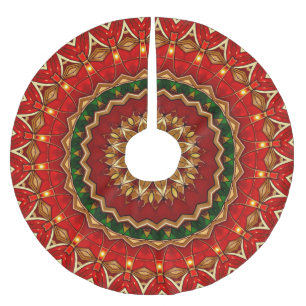 Jupon De Sapin En Polyester Brossé Tapis de base d'arbre décoratif Rouge Vert Or