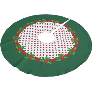 Jupon De Sapin En Polyester Brossé Tapis de Noël à pois et feuilles de houx