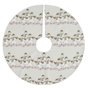 Jupon De Sapin En Polyester Brossé Tapis de Noël arbre joyeux Bonhomme de neige