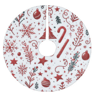 Jupon De Sapin En Polyester Brossé Tapis de Noël blanc rouge pour arbre