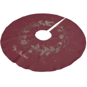 Jupon De Sapin En Polyester Brossé Tapis de Noël en Bourgogne et Or Couronne 