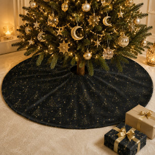 Jupon De Sapin En Polyester Brossé Tapis de Noël en or noir céleste pour sapin de Noë