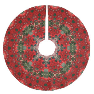 Jupon De Sapin En Polyester Brossé Tapis de Noël floral rouge pour sapin