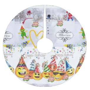 Jupon De Sapin En Polyester Brossé Tapis de Noël Joyeux Anniversaire