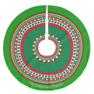 Jupon De Sapin En Polyester Brossé Tapis de Noël Mandela rouge et vert pour arbre de