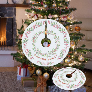 Jupon De Sapin En Polyester Brossé Tapis de Noël pour arbre avec nom de famille, feui