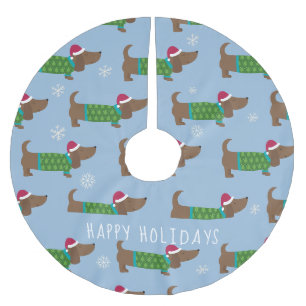 Jupon De Sapin En Polyester Brossé Tapis de Noël pour arbre Cartoon Daschund Scène de