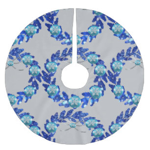 Jupon De Sapin En Polyester Brossé Tapis de pied d'arbre à motif Couronne bleue et Ba