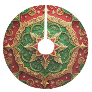 Jupon De Sapin En Polyester Brossé Tapis de pied d'arbre décoratif Rouge Or Vert